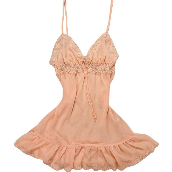 🍓Y2K PEACH SHEER LINGERIE LACE DRESS🍓